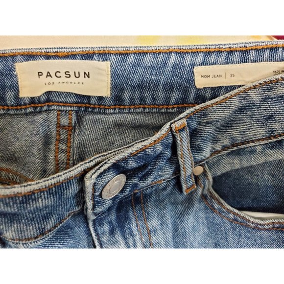 PacSun Mom Jeans Size 25 High Waist Embroidered Floral Ankle Length Light Wash - Picture 6 of 7